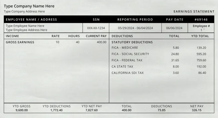 Classic Paystub Template